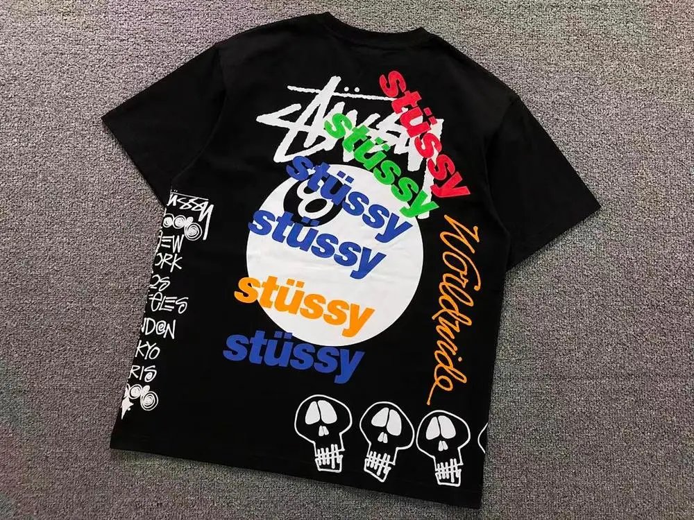 Stüssy T-Shirts Multicolor Logo and Skull Graphic image 3