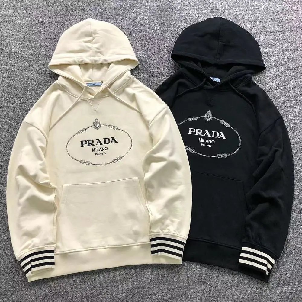 Prada oval‑logo striped‑cuff pullover hoodie — W2CFinds curated find