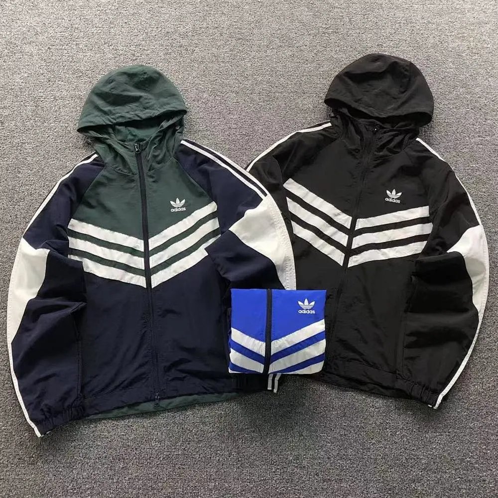 Adidas color block hooded windbreaker jacket