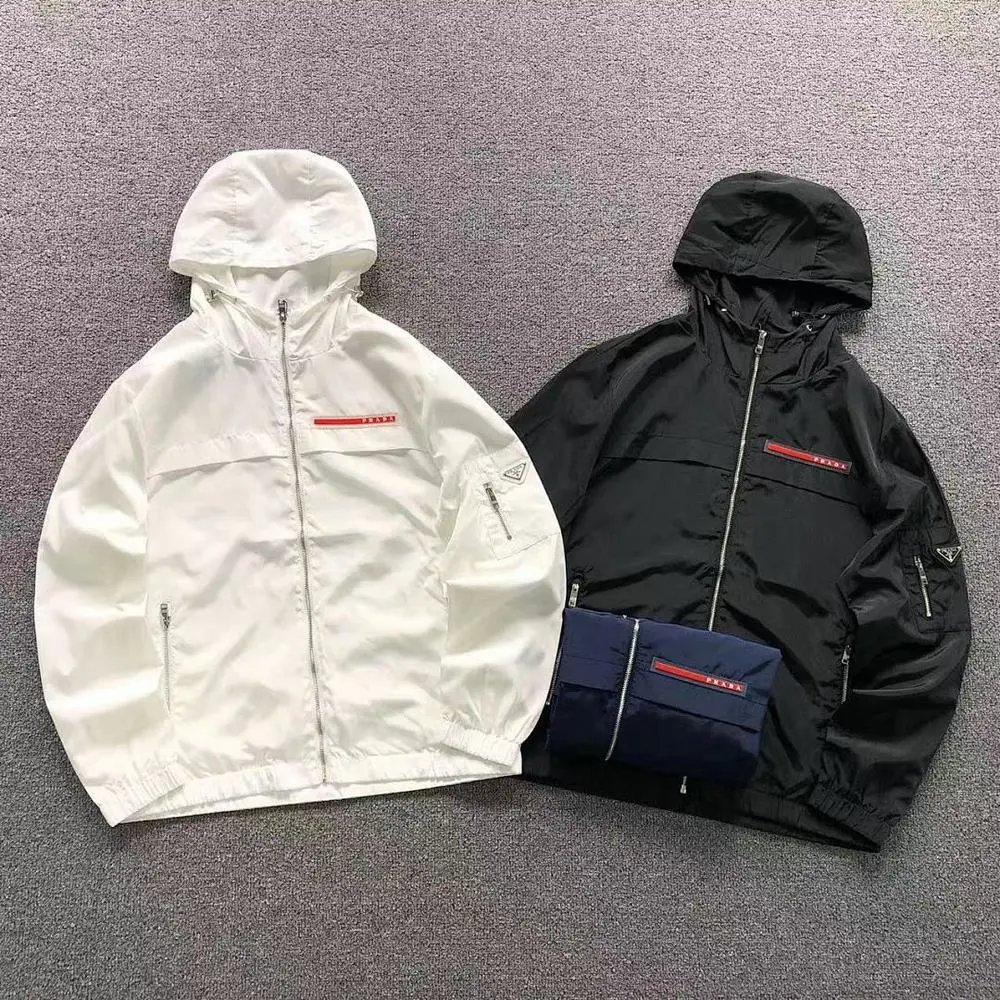 Prada red logo hooded windbreaker jacket