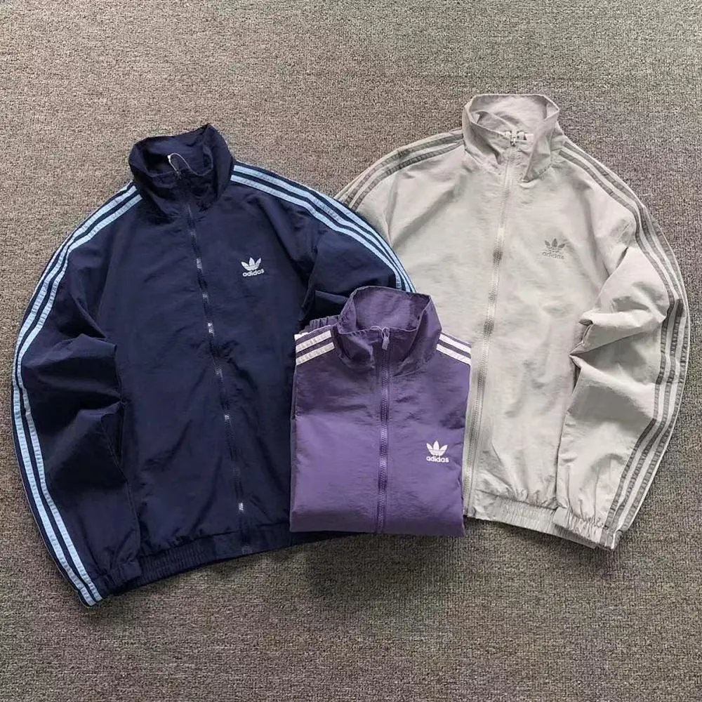 Adidas three stripes stand collar windbreaker jacket