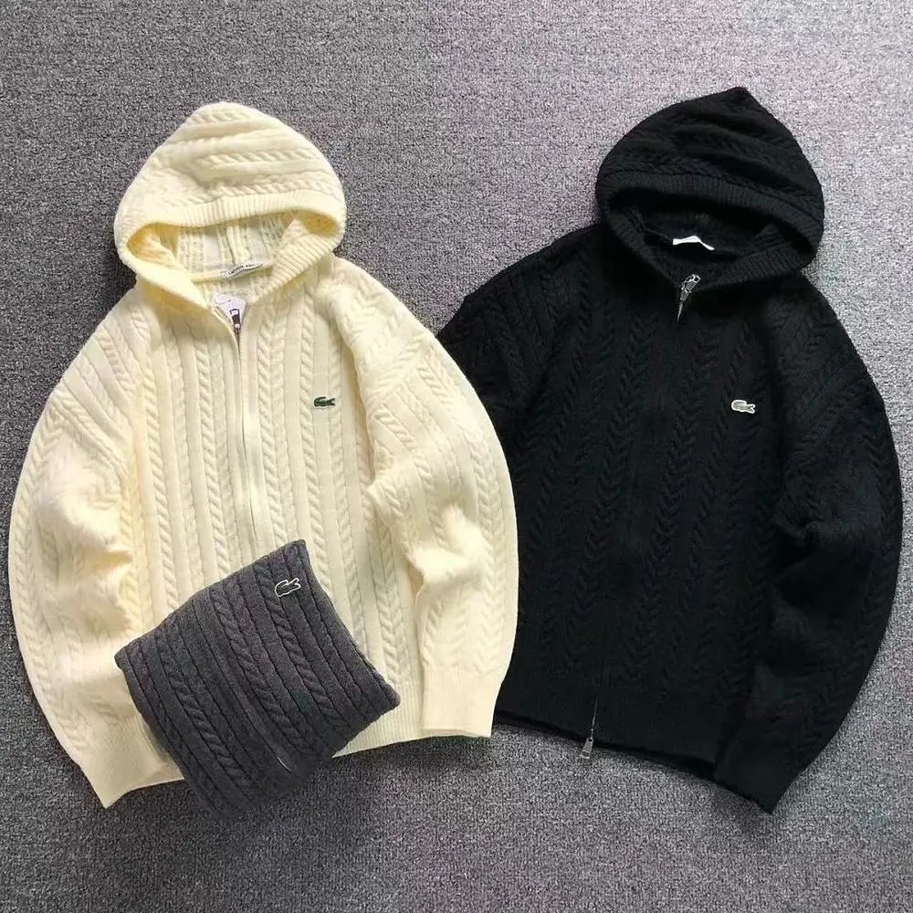 Lacoste cable knit zip-up hooded sweater — W2CFinds curated find