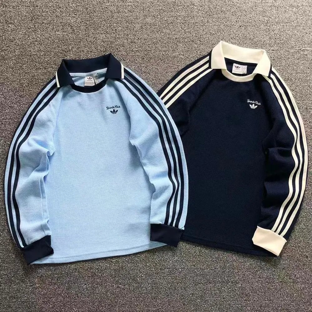 Adidas three stripes waffle polo long sleeve tee — W2CFinds curated find