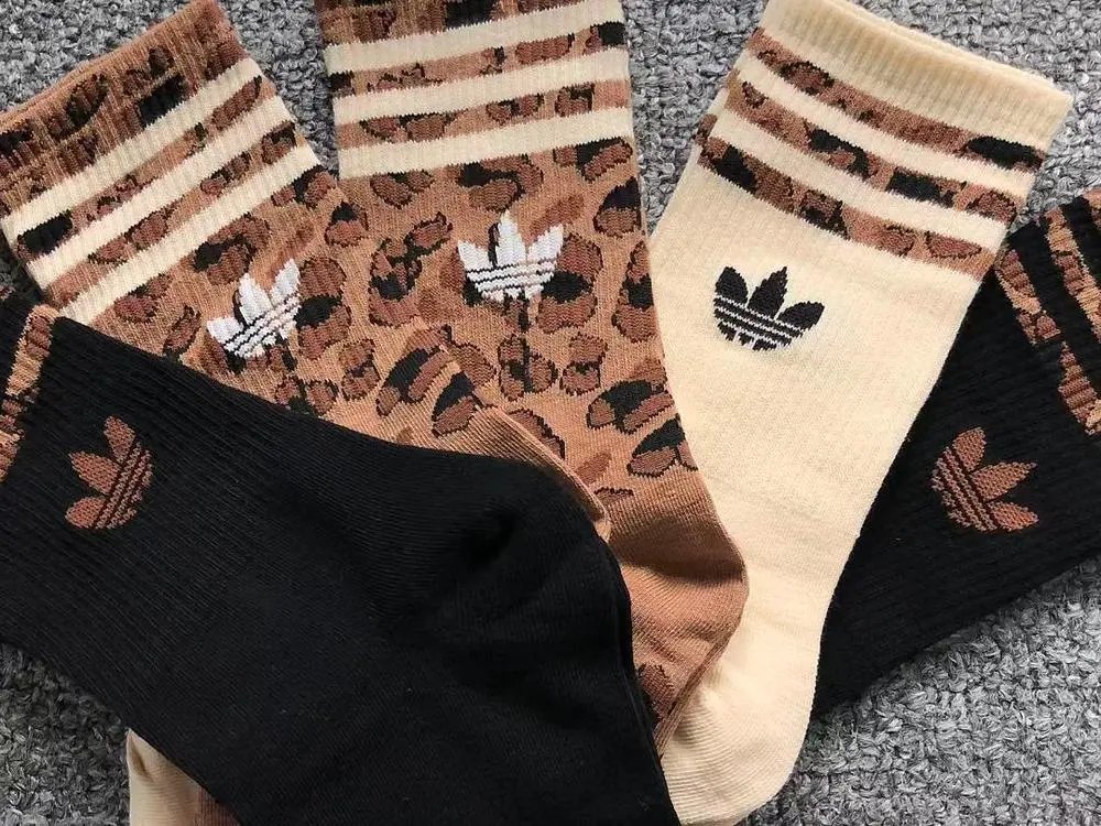 Adidas Socks Trefoil crew with leopard-print striped cuffs image 7