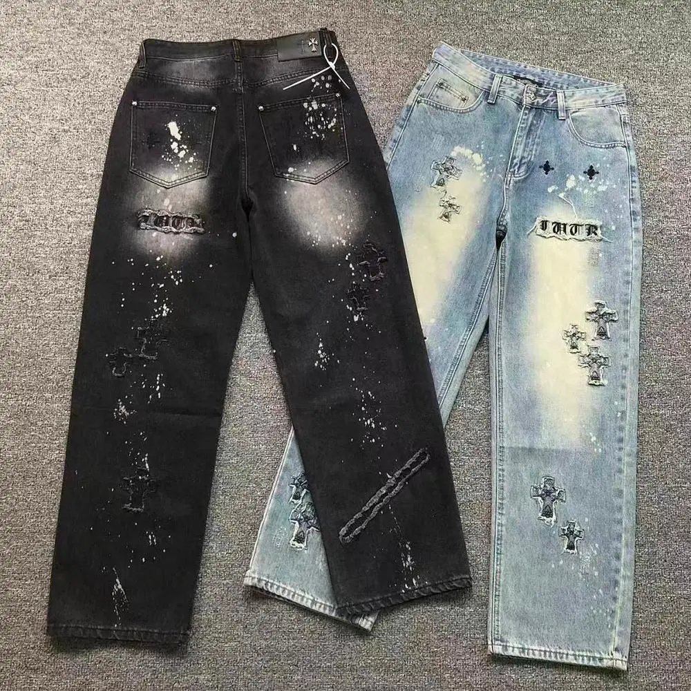 Chrome Hearts cross patch splatter jeans — W2CFinds curated find