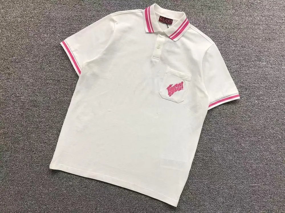 Gucci Shirts Short-Sleeve Polo Shirt with Striped Trim and Logo Chest Pocket image 2