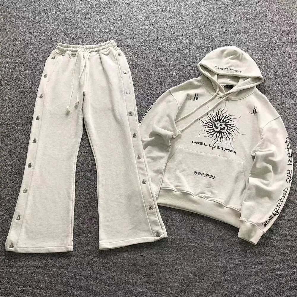 Hellstar printed hoodie and snap button flare sweatpants set — W2CFinds curated find