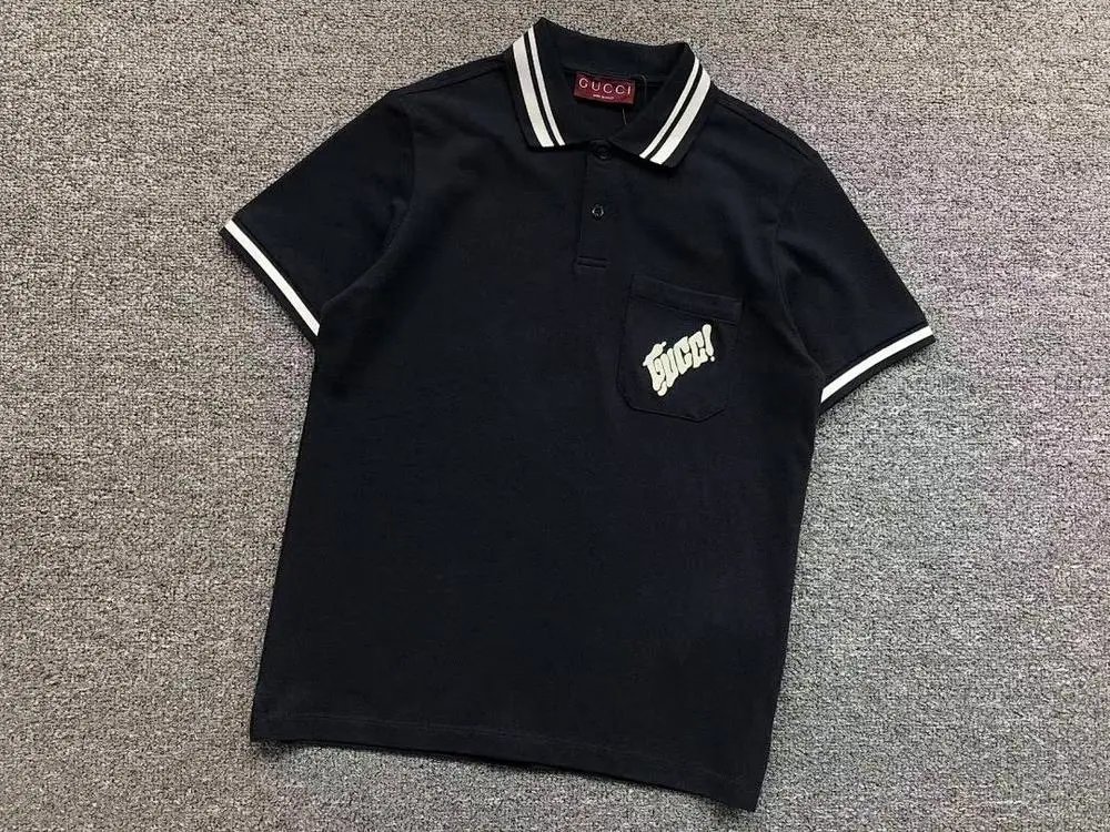 Gucci Shirts Short-Sleeve Polo Shirt with Striped Trim and Logo Chest Pocket image 4