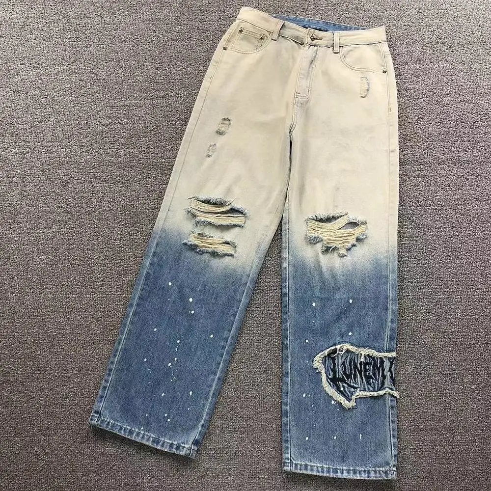 Chrome Hearts gradient ripped splatter jeans