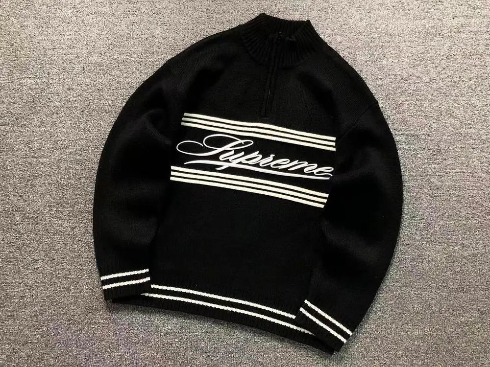 Supreme Knitwear Quarter-Zip Striped Logo Sweater image 5