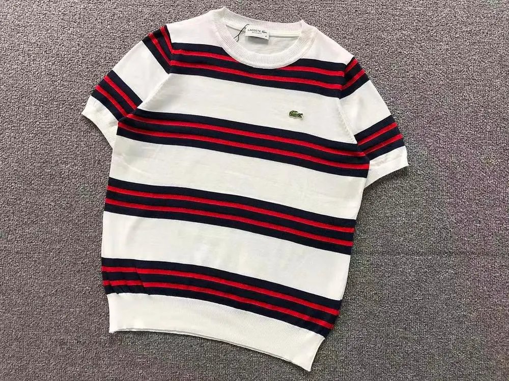 Lacoste Knitwear Short-Sleeve Striped Crewneck Knit Sweater image 3