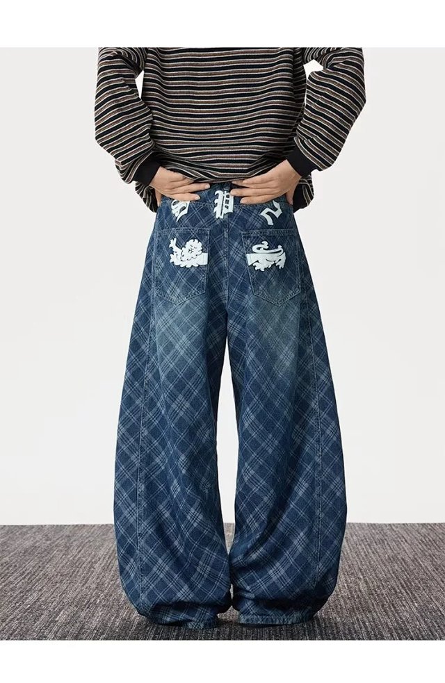 Vintage Plaid Wide Leg Jeans: seller detail photo 2