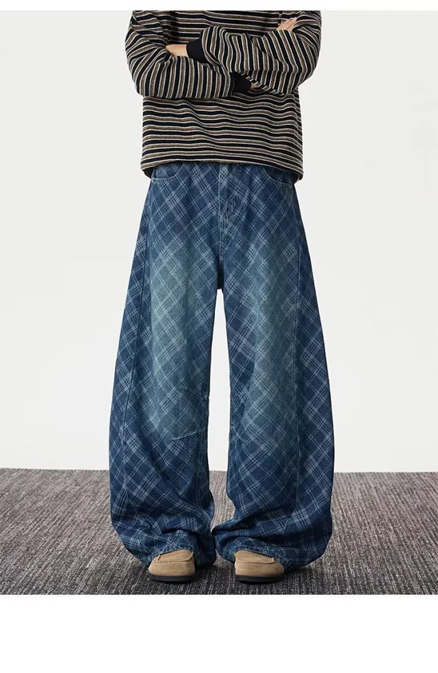 Vintage Plaid Wide Leg Jeans: seller detail photo 4