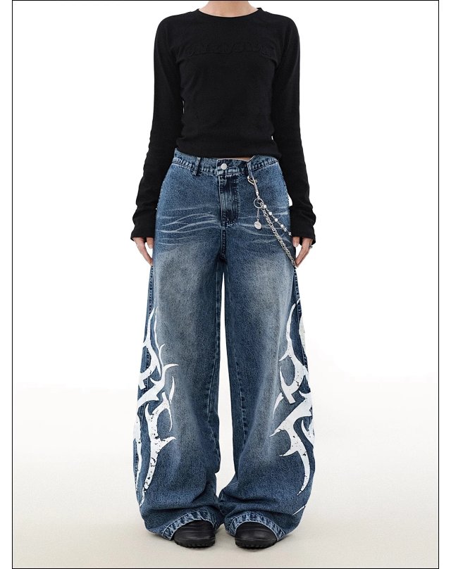 Totem Print Straight Jeans: seller detail photo 2