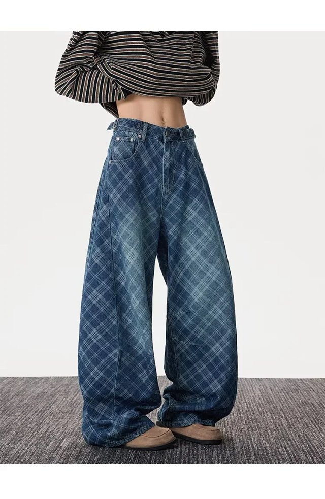 Vintage Plaid Wide Leg Jeans: seller detail photo 10
