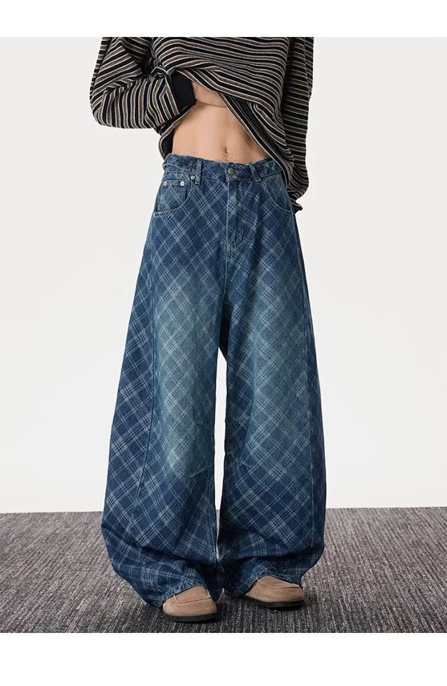 Vintage Plaid Wide Leg Jeans: seller detail photo 9