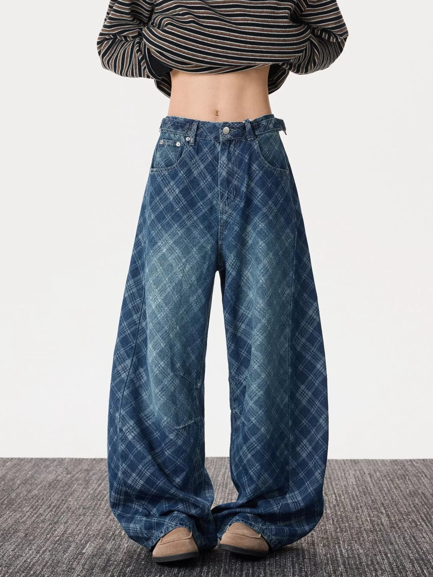 Vintage Plaid Wide Leg Jeans | 1 colorways
