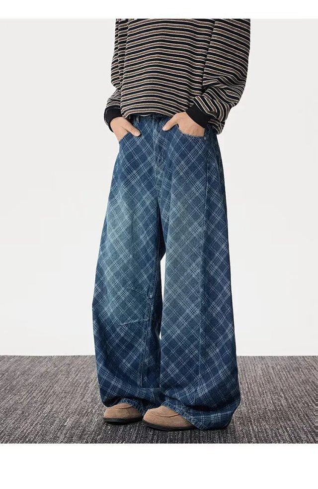 Vintage Plaid Wide Leg Jeans: seller detail photo 7
