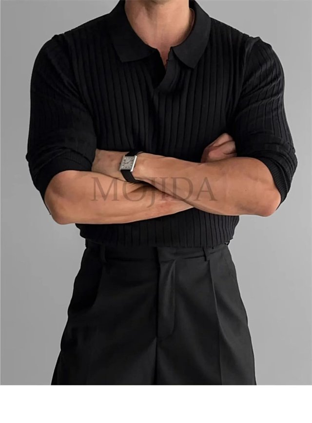 Striped Knit Polo Shirt: seller detail photo 11