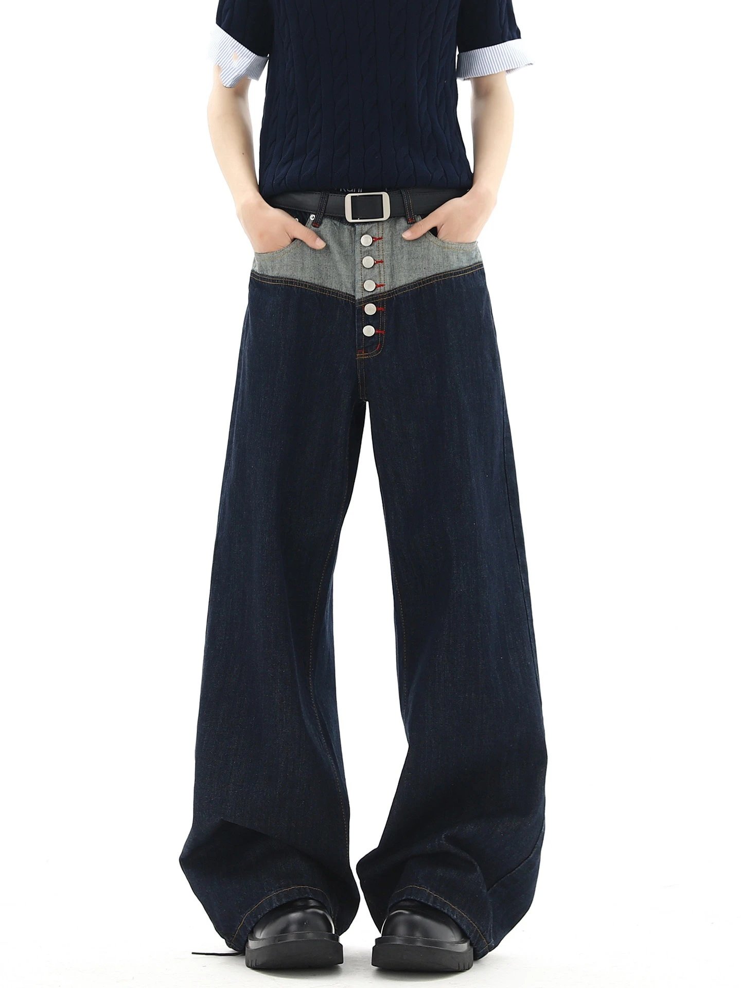 Button Detail Wide Leg Jeans | 1 colorways