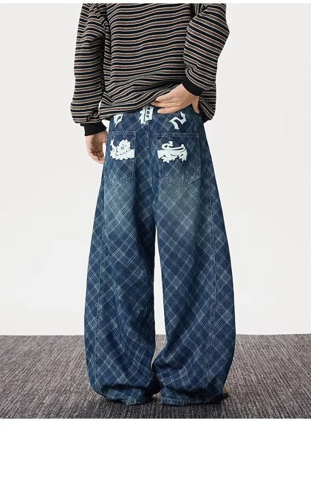 Vintage Plaid Wide Leg Jeans: seller detail photo 3