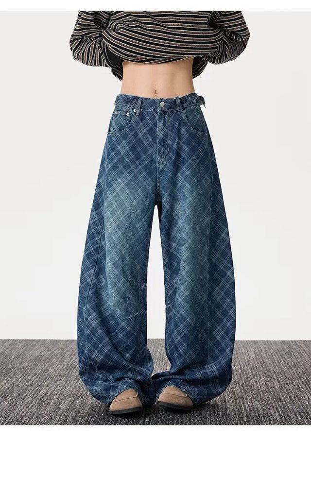 Vintage Plaid Wide Leg Jeans: seller detail photo 5