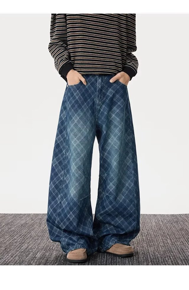 Vintage Plaid Wide Leg Jeans: seller detail photo 8