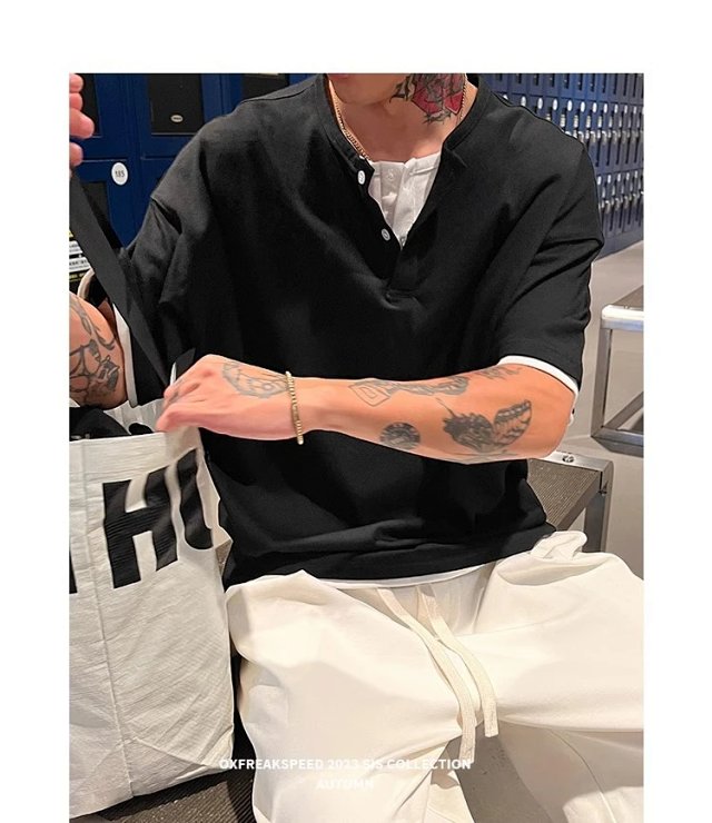 Heavyweight Layered Henley Tee: seller detail photo 3