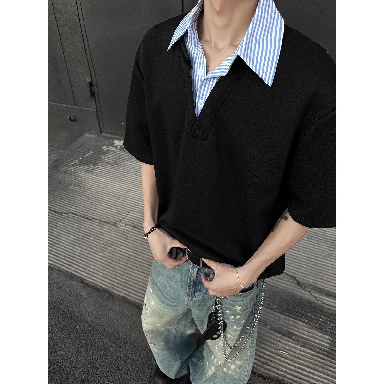Layered Polo Collar Tee | 2 colorways