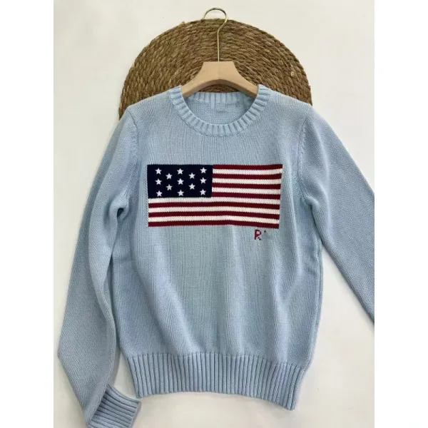 Polo Ralph Lauren Flag Knit Sweater Light Blue - 1