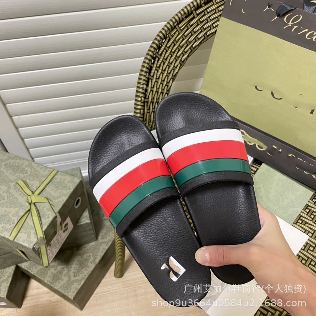 Black Striped Slide Sandals