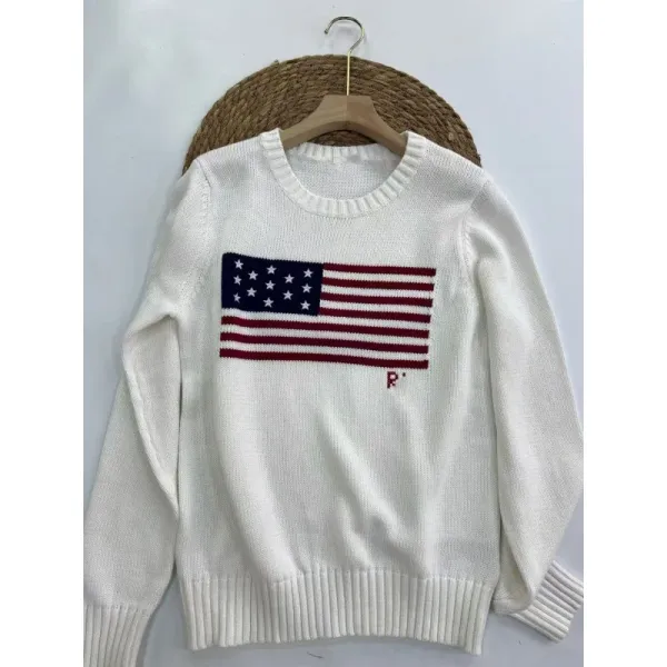 Polo Ralph Lauren American Flag Knit Sweater White - 1