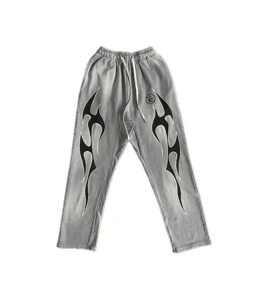 Design Flame Print Gray Sweatpants - 1