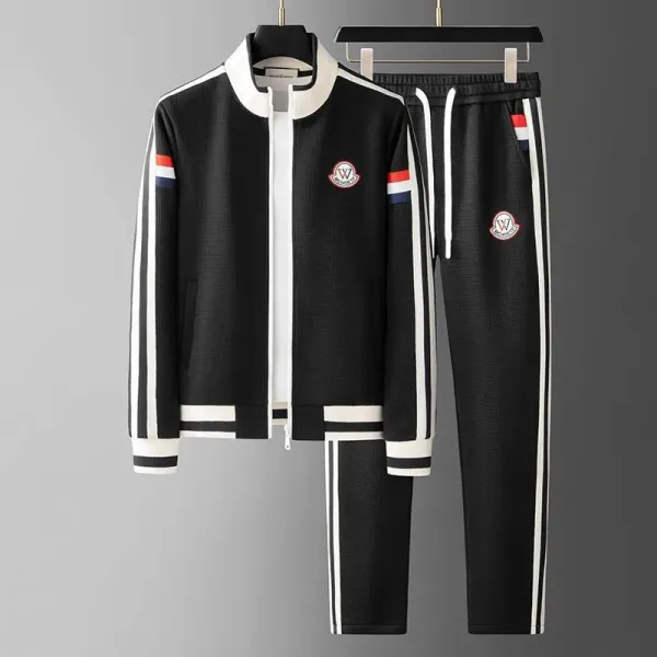 Design Tracksuit Set Black White Striped Sporty Tracksuit - 1