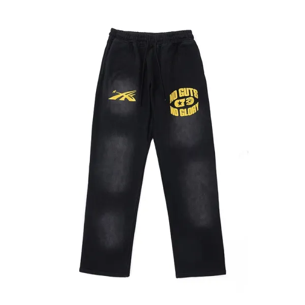 Design 'No Guts No Glory' Distressed Black Sweatpants - 1