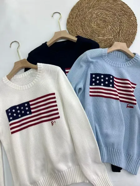 Polo Ralph Lauren American Flag Knit Sweater White - 6