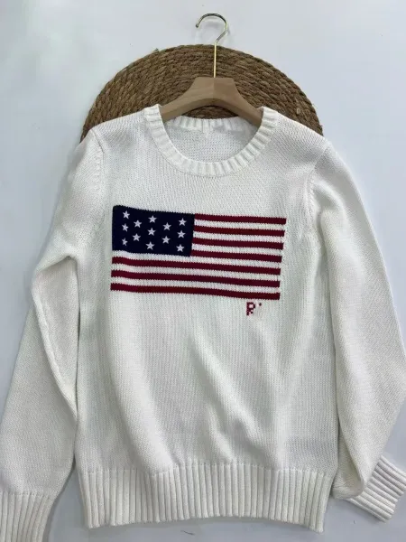 Polo Ralph Lauren American Flag Knit Sweater White - 8