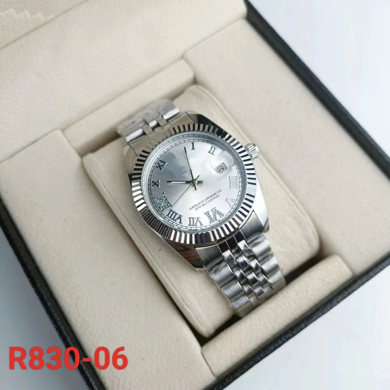 R830-06 Roman Silver White with Diamonds