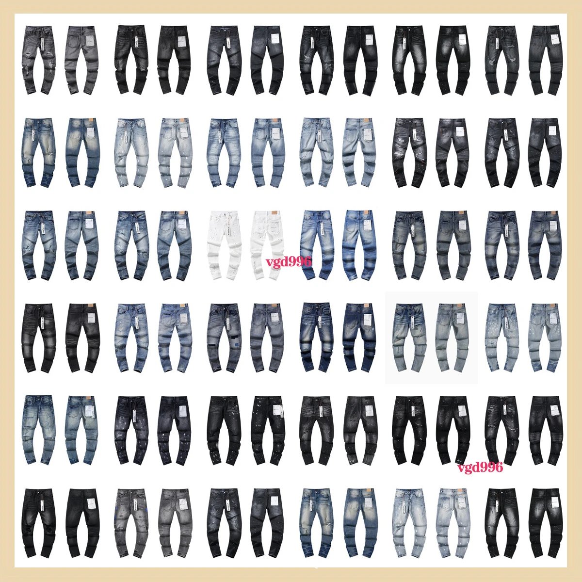 欧美Pur Brand直筒牛仔裤jeans水洗做旧复古破洞痞帅美式 - 136285