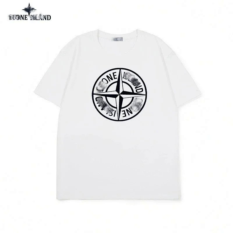 Streetwear Stone Island Style Short Sleeve T-Shirt Loose Fit Crew Neck Couple's Base Layer Men's