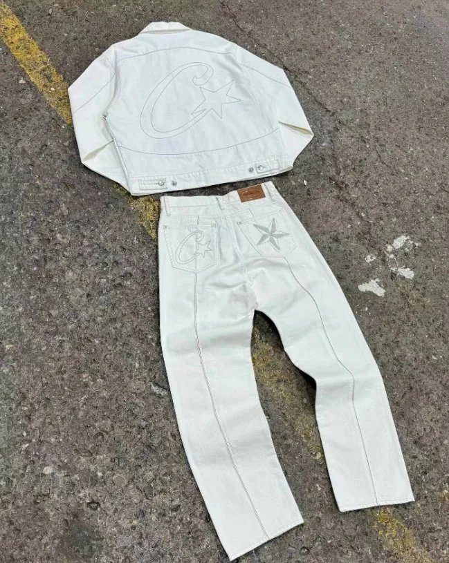 Unbranded Star-embroidered denim garments — White suit