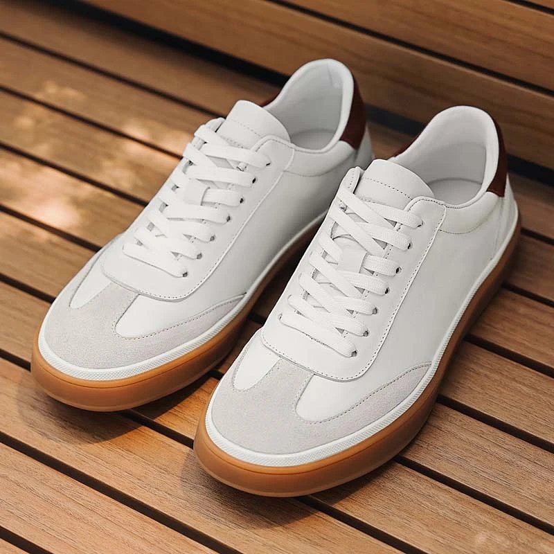 Men's Minimalist Top-Grain Leather & Suede German Trainer Sneakers Casual Skate Shoes