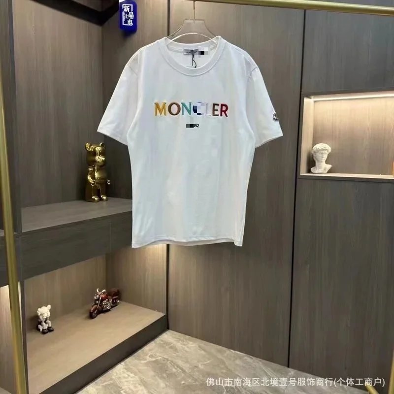 Moncler T-Shirts Logo-Print Crewneck T-Shirt — white colored mongolia