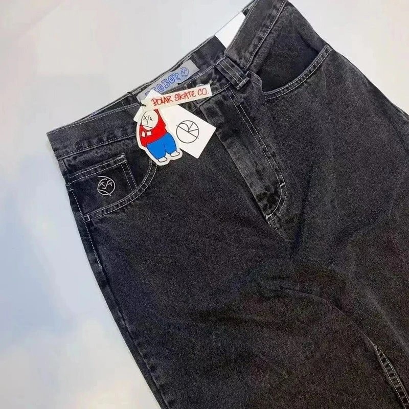 BIG BOY2024爆款跨境外贸街头哥特嘻哈风简约复古美式宽松阔腿牛仔裤男士