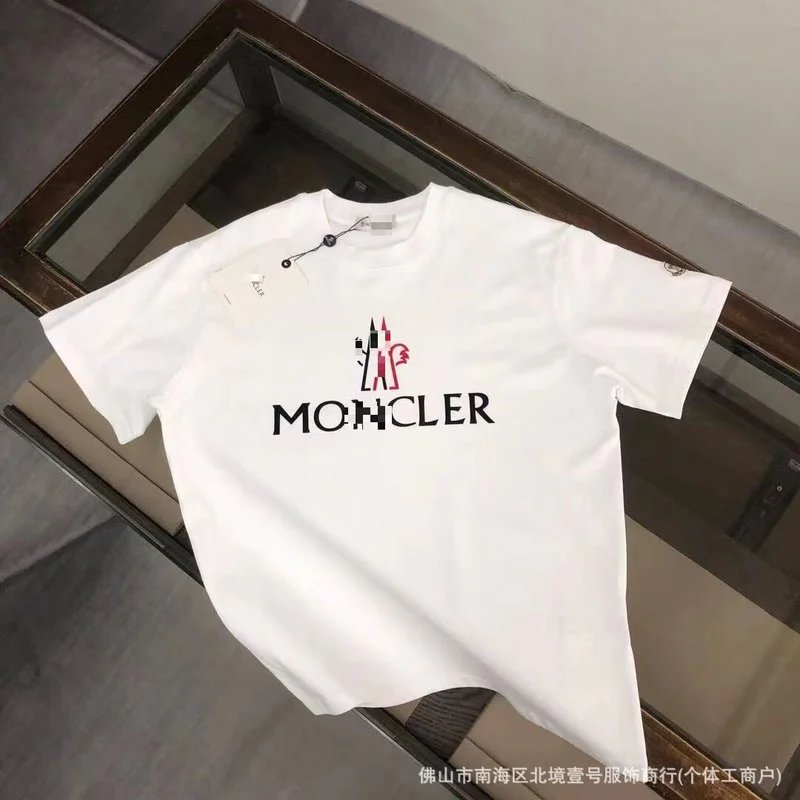 Moncler T-Shirts Logo-Print Crewneck T-Shirt — white middle fire