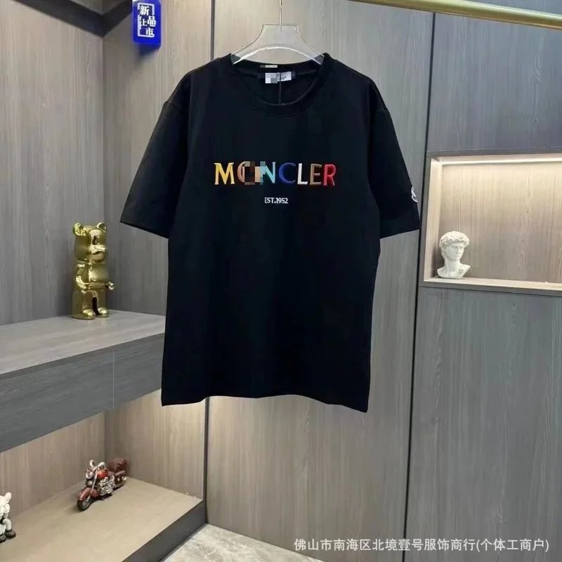 Moncler T-Shirts Logo-Print Crewneck T-Shirt — black colored mongolia
