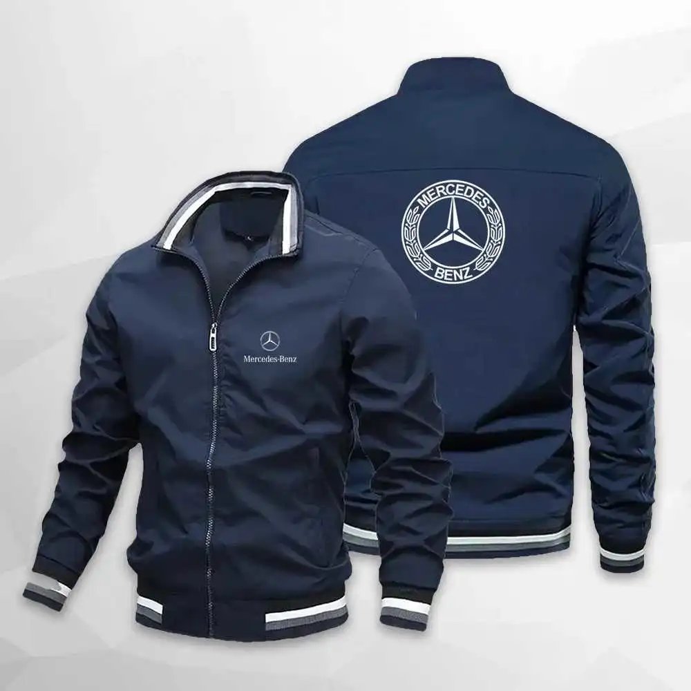 Vespa Jackets Zip-up bomber jacket with striped ribbed cuffs and hem — Navy blue custom 882