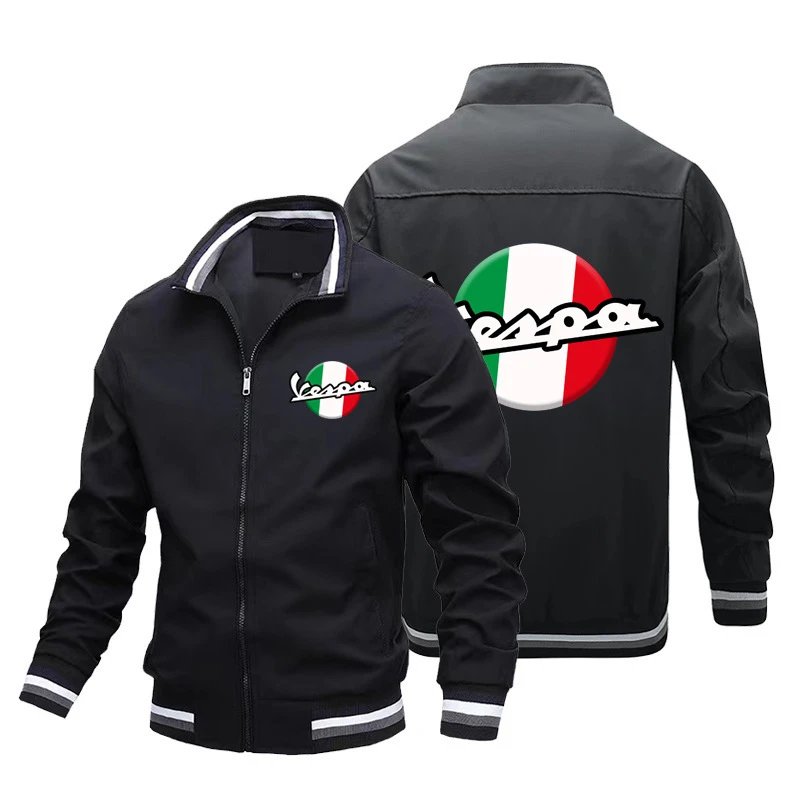 Vespa Jackets Zip-up bomber jacket with striped ribbed cuffs and hem — Black