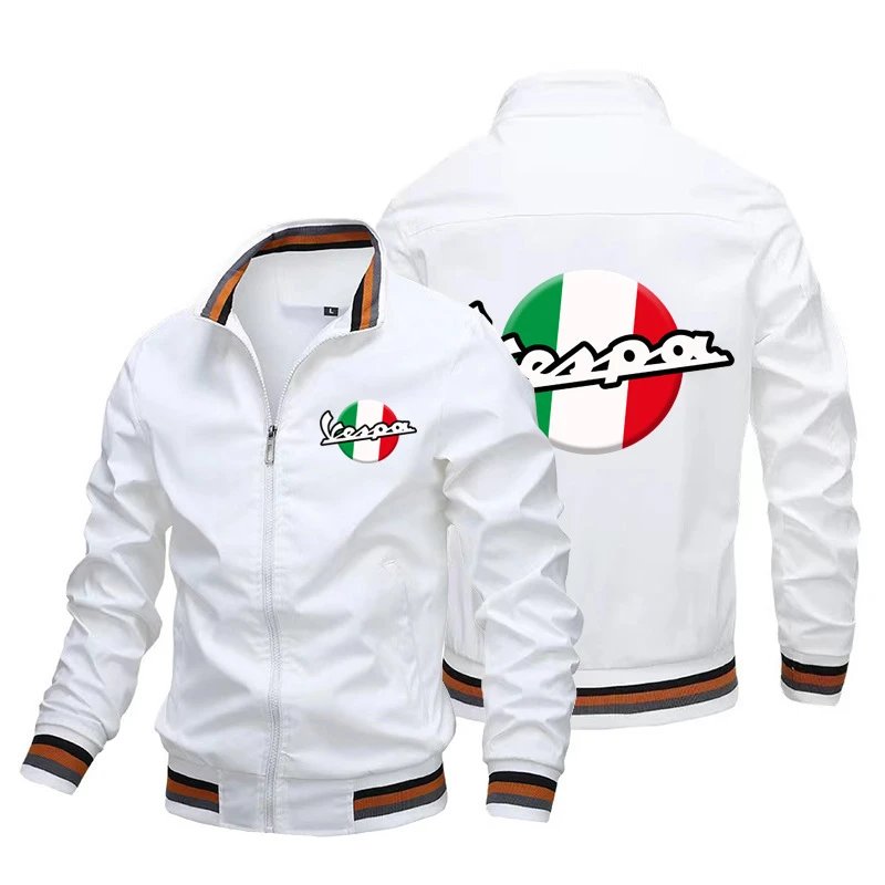 Vespa Jackets Zip-up bomber jacket with striped ribbed cuffs and hem — white