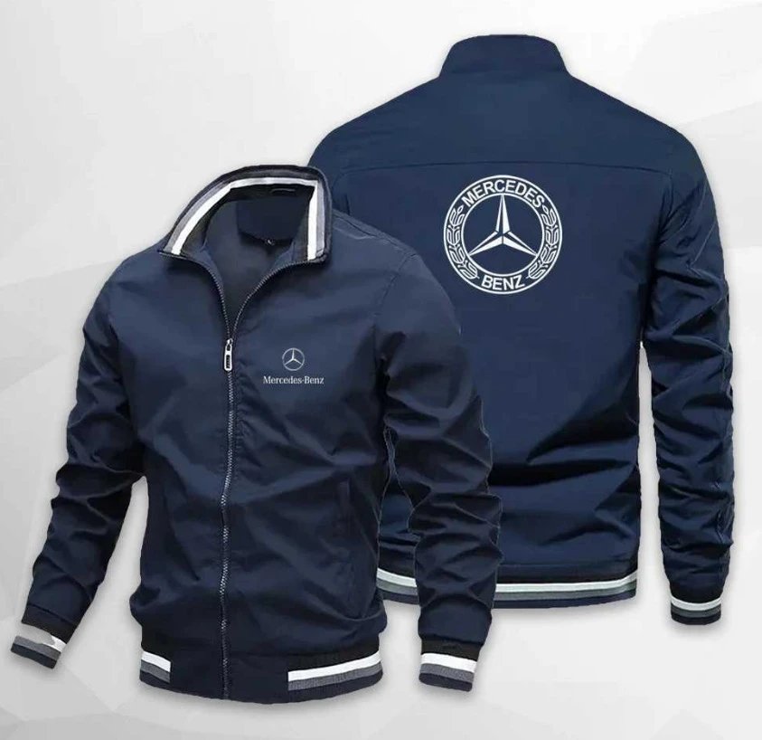 Vespa Jackets Zip-up bomber jacket with striped ribbed cuffs and hem — Custom Navy 787